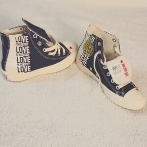Fearless Love Kids High-Top Sneakers - Navy and White